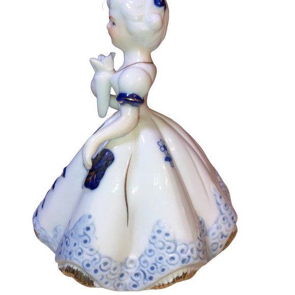 Girl Figurine Blue White Dress Gold Colored Accents - Picture 8 of 15